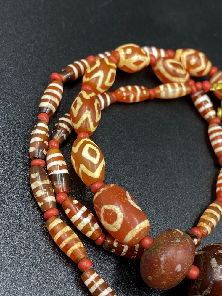 Antique Etched Carnelian Beads Necklace Mala