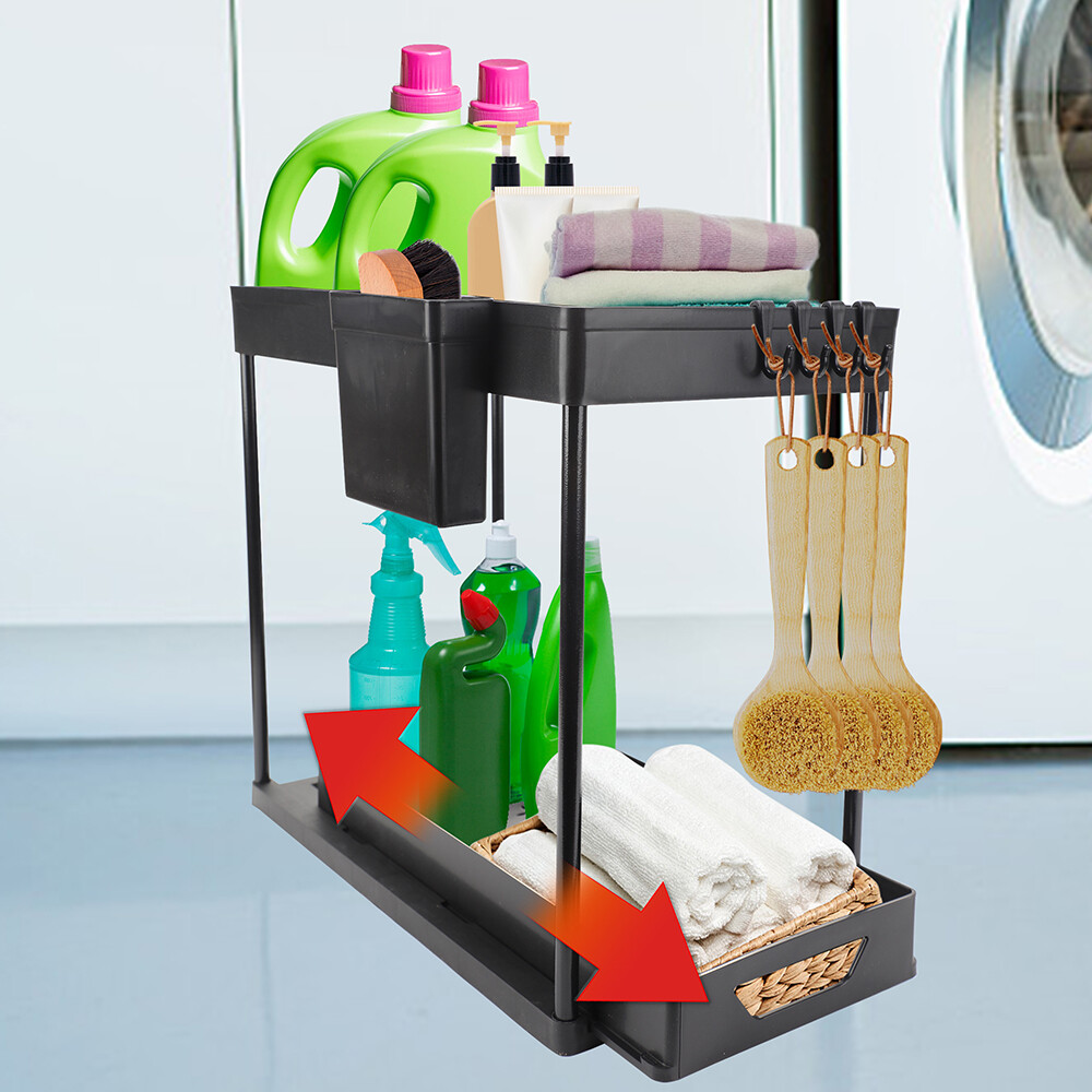 Compact Pull-Out Under Sink Organizer, 2-Tier Cabinet Rack, 2 Pack for Storage