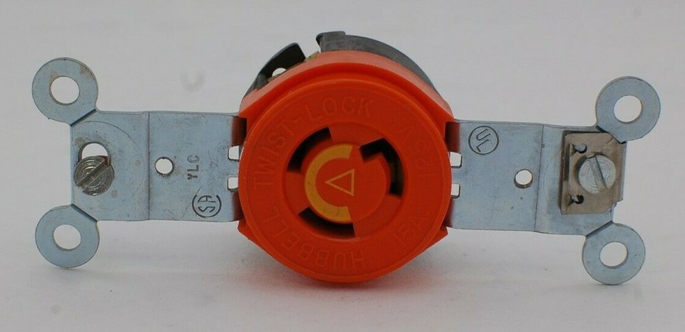 Hubbell L5-15 Orange Locking Single Receptacle