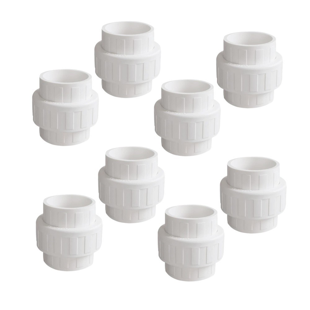 2" PVC Union Coupling Pipe Fitting, EPDM O-Ring, 8 Pack, White