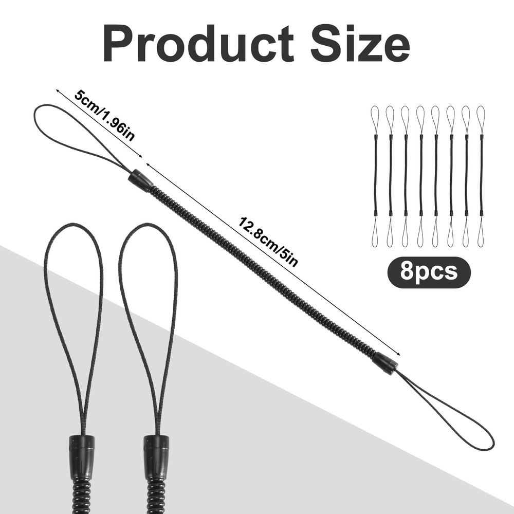 PEUTIER 8pcs Elastic Coil Lanyard for Touch Pens, Retractable Medium, Black
