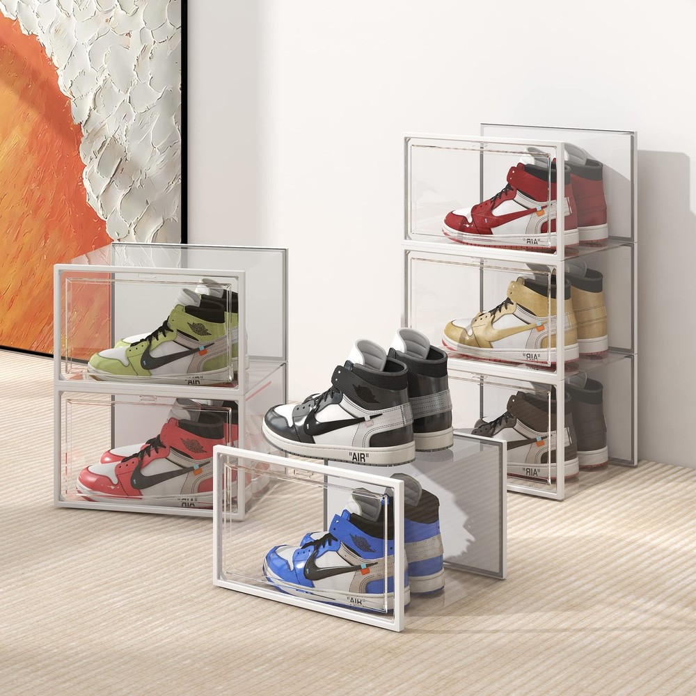 SEE SPRING 6 Pack Shoe Storage Box, Clear Plastic Stackable Shoe Organizer fo...