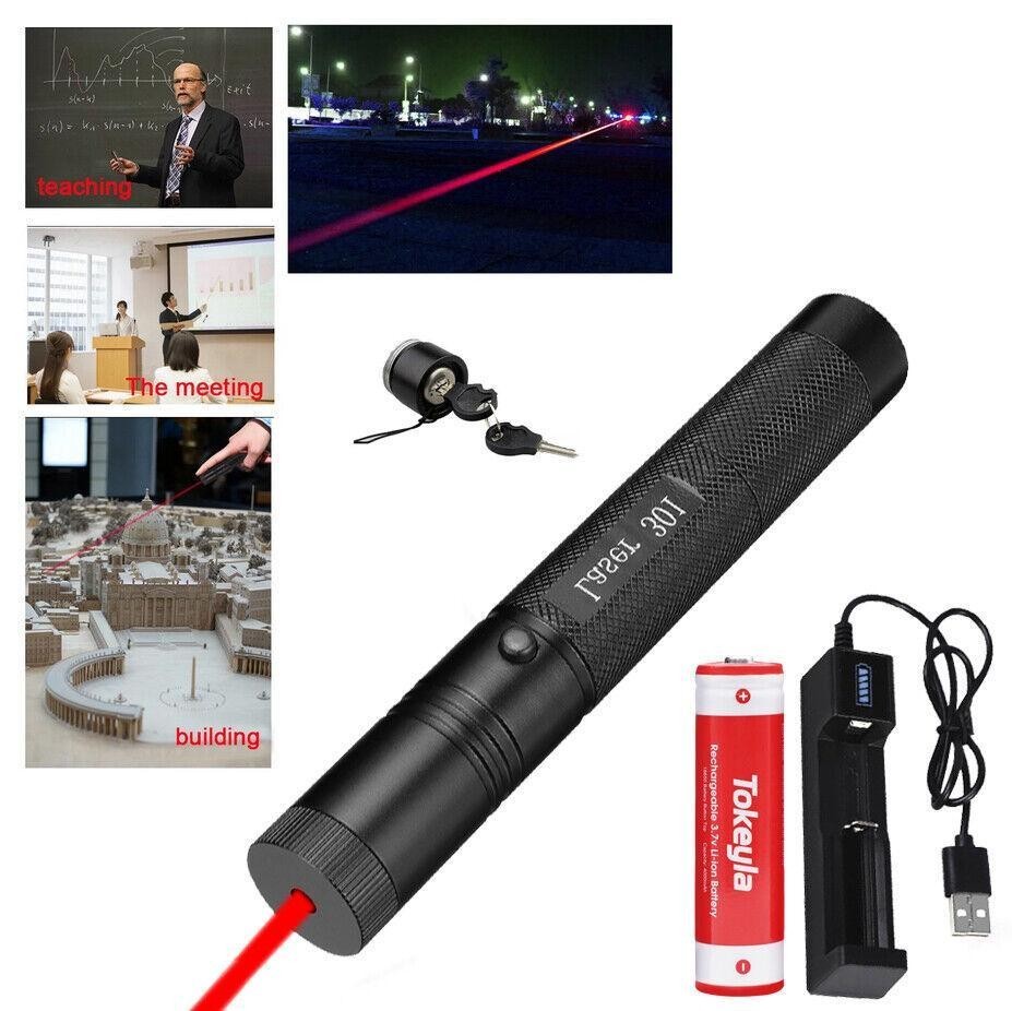 Red Light Laser Pointer Rechargeable Flashlight Cat Toy Adjustable Focus
