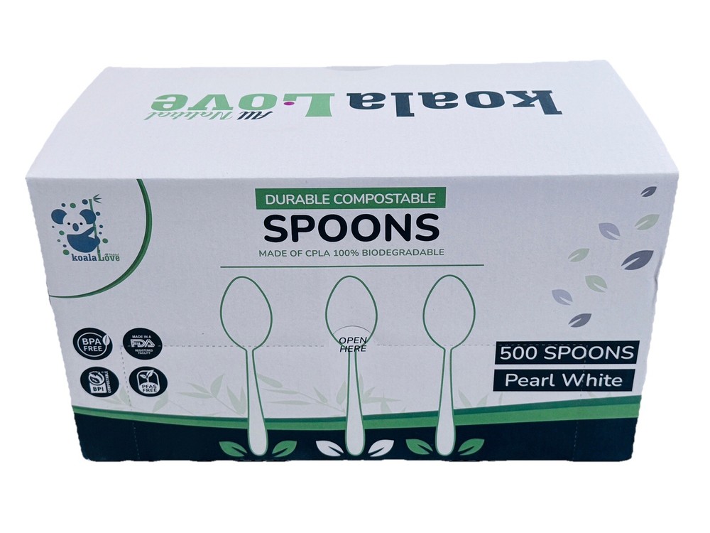 500X Compostable 7" Spoons – Biodegradable Eco-Friendly USA Made Heat-Resistant