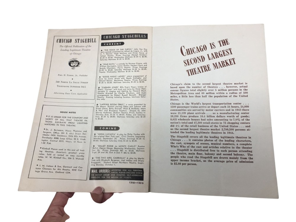 ''CHICAGO STAGEBILL'' EVENT PROGRAM/BOOKLET