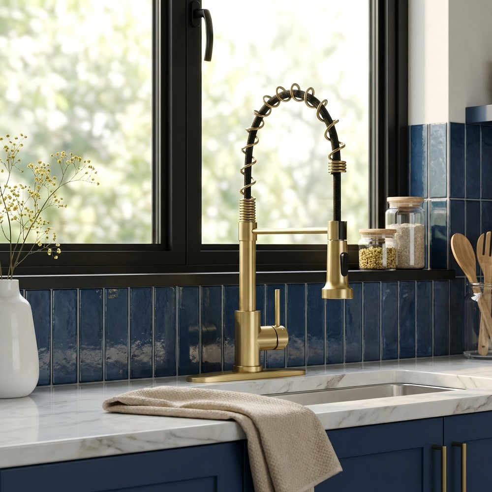 High Arc Spring Kitchen Faucet with Pull Down Sprayer for Bar, RV, Laundry Sink