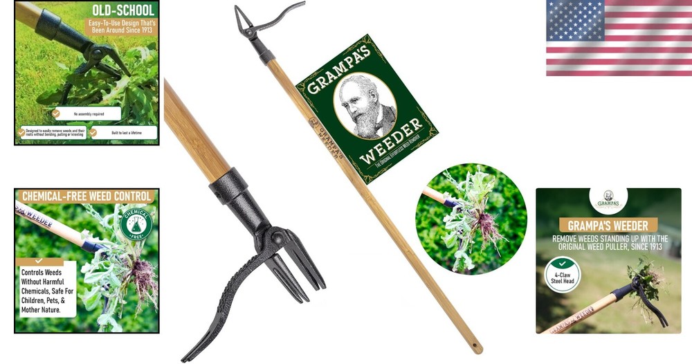 Bamboo Stand-Up Weed Puller - 45” Long Handle for Effortless Weeding