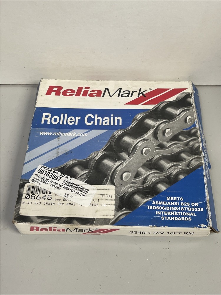 Reliamark SS40-1 RIV Roller Chain 10ft