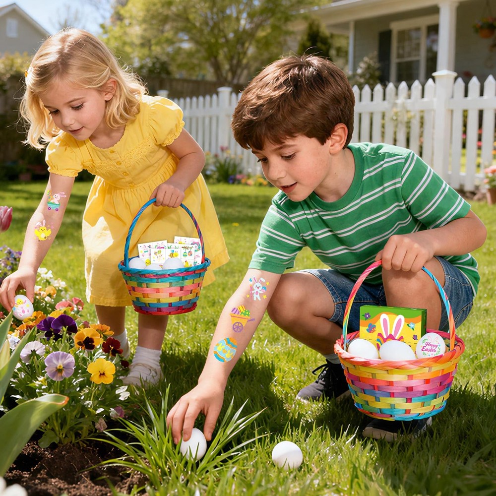 EMOME Easter Tattoos for Kids, 96 PCS Glitter Spring Tattoo Multicolor