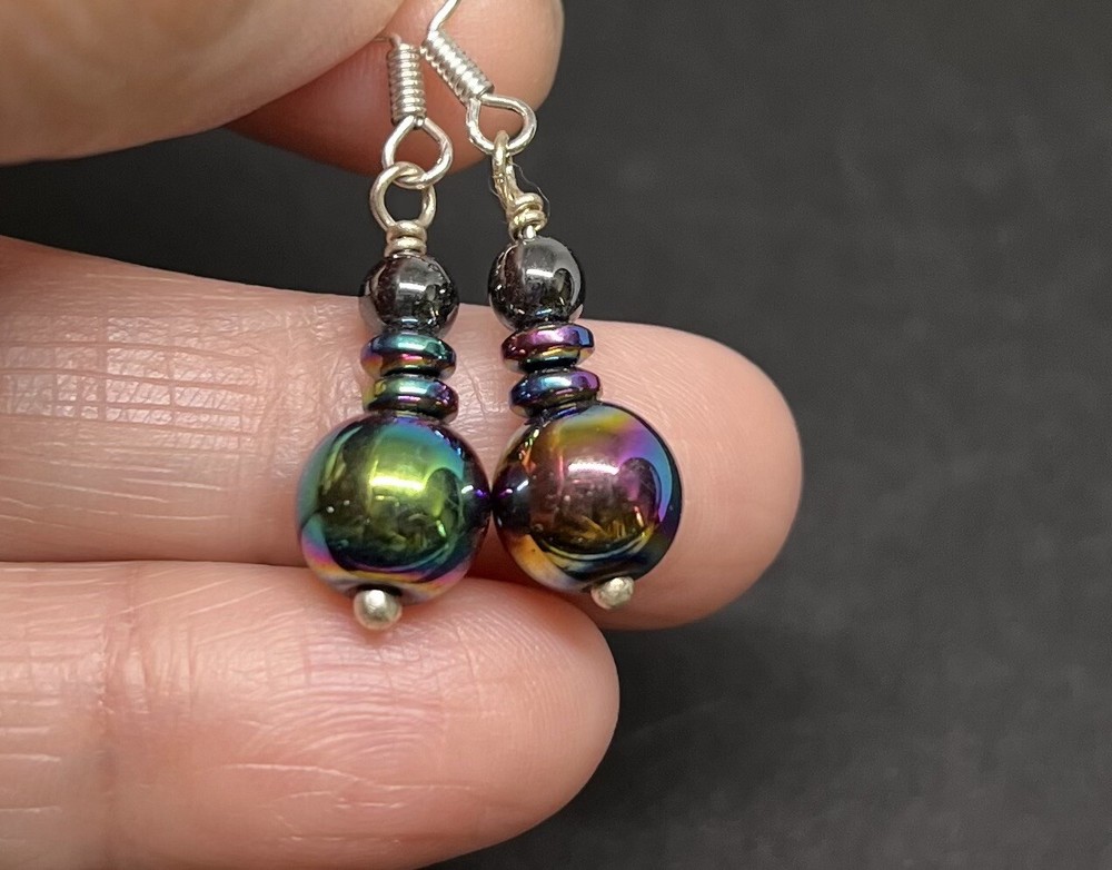 Hematite & Rainbow Hematite Genuine Stone Handmade Earrings