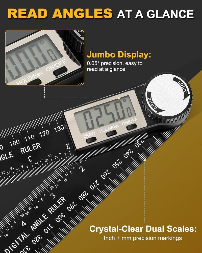 Professional Digital Angle Measuring Tool - Durable Protractor with Batteries