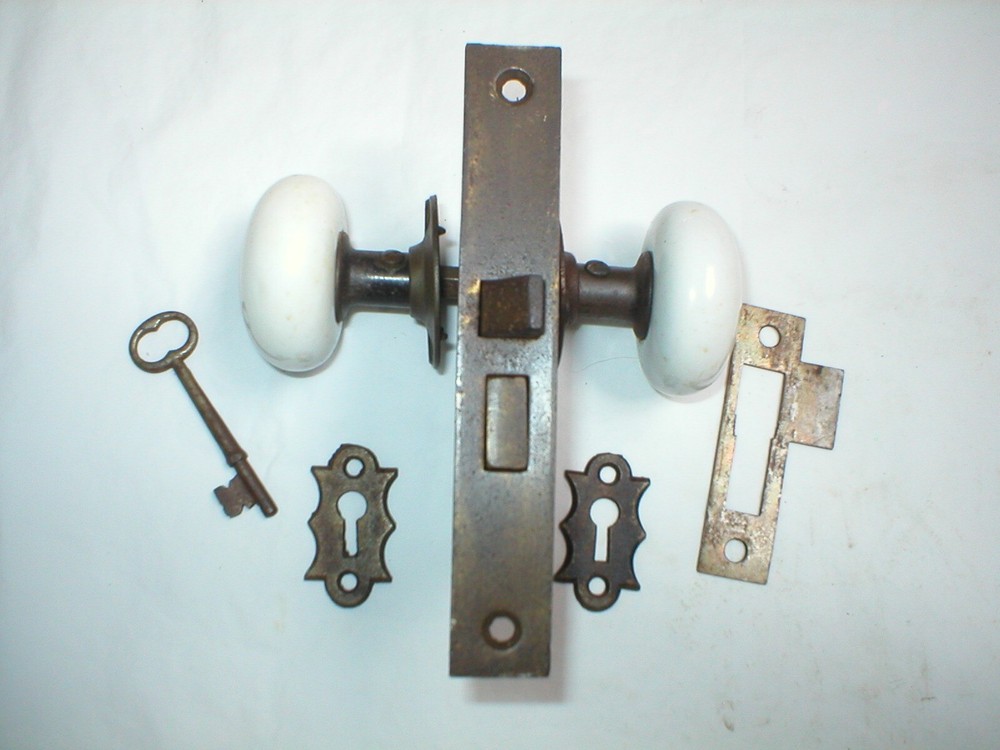 Antique Door Hardware with Porcelain Knobs