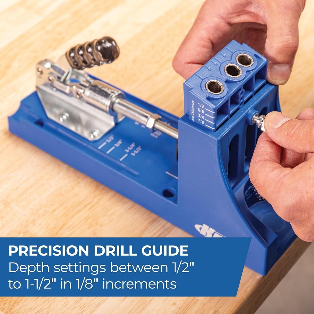 Adjustable Pocket Hole Jig for Strong Joints with 3-Hole Drill Guide System
