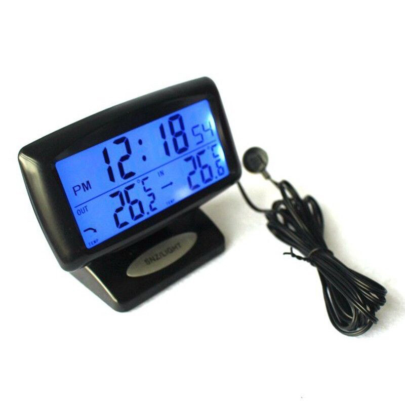Car Vehicle Thermometer Meter Electronic Clock Inside Outside Temperature Gauge