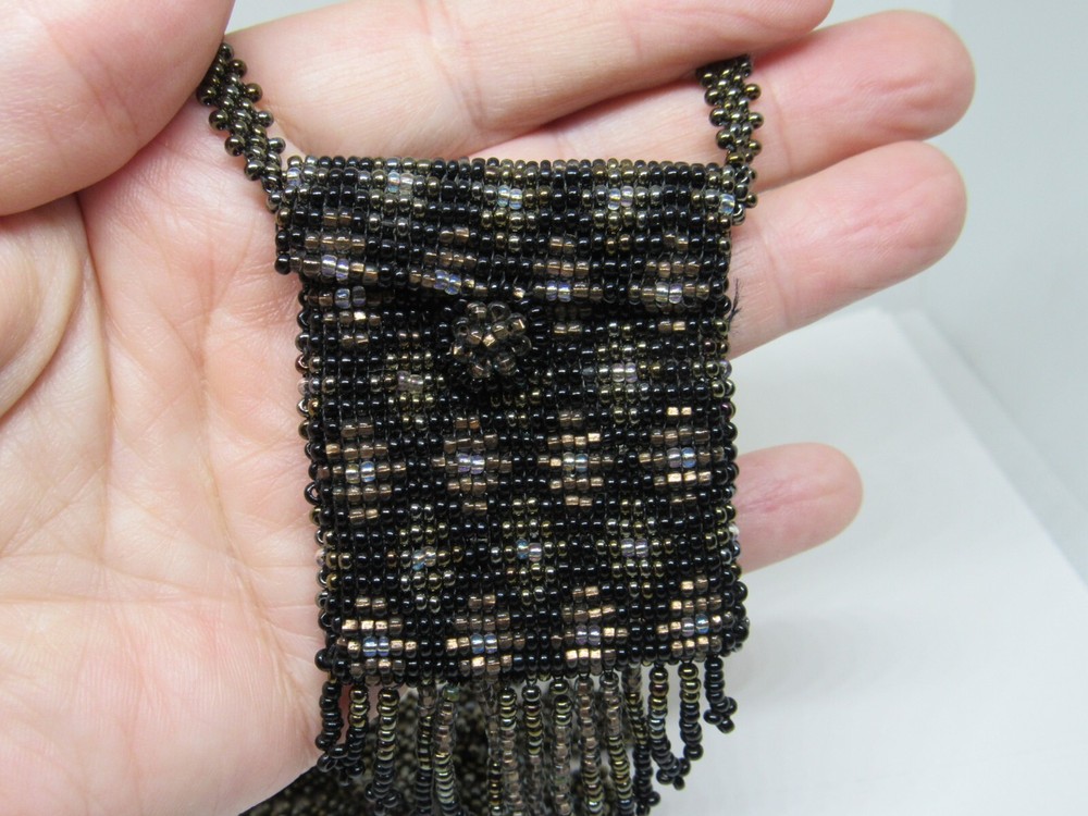 Vintage tiny glass seed Bead Beaded Purse Necklace