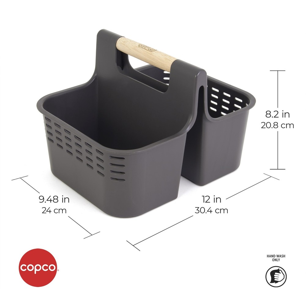 Copco Gray Bath & Cleaning Caddy with Wood Handle - 2 Compartments