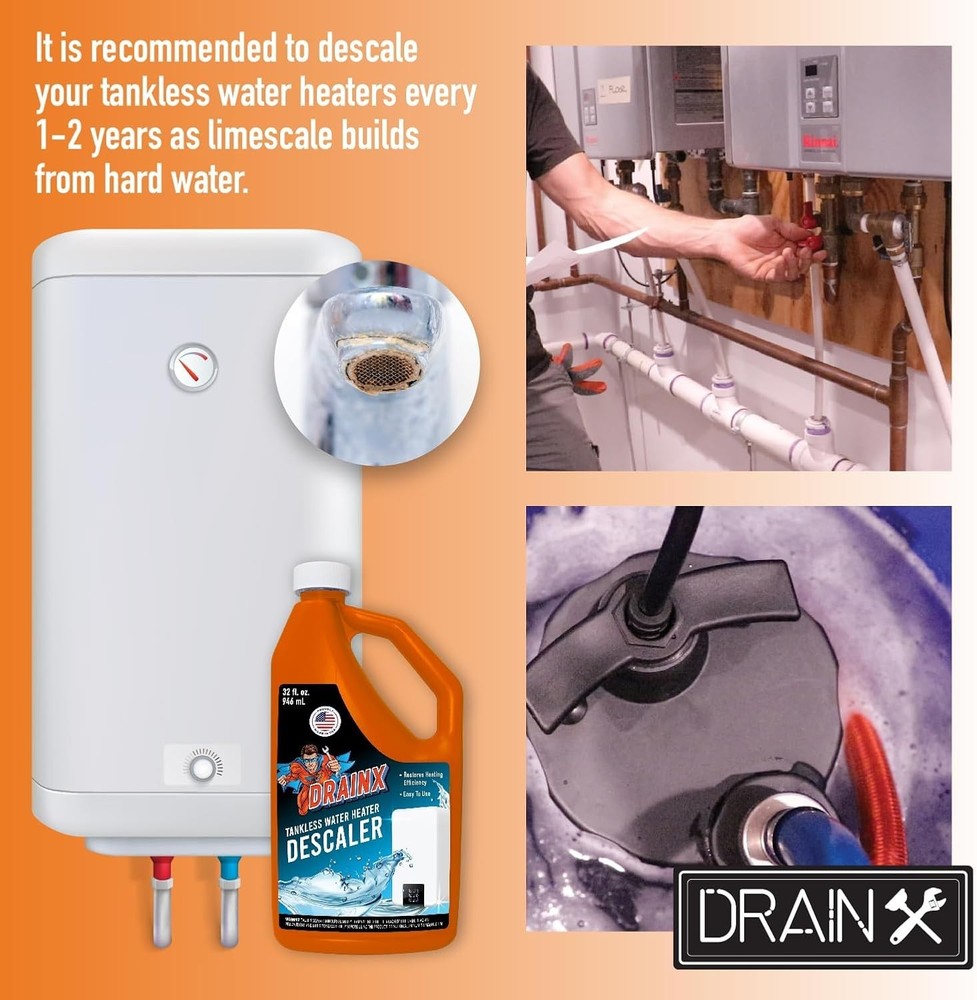 DrainX Tankless Water Heater Flush Kit Includes 4 Quarts Descaling Solution