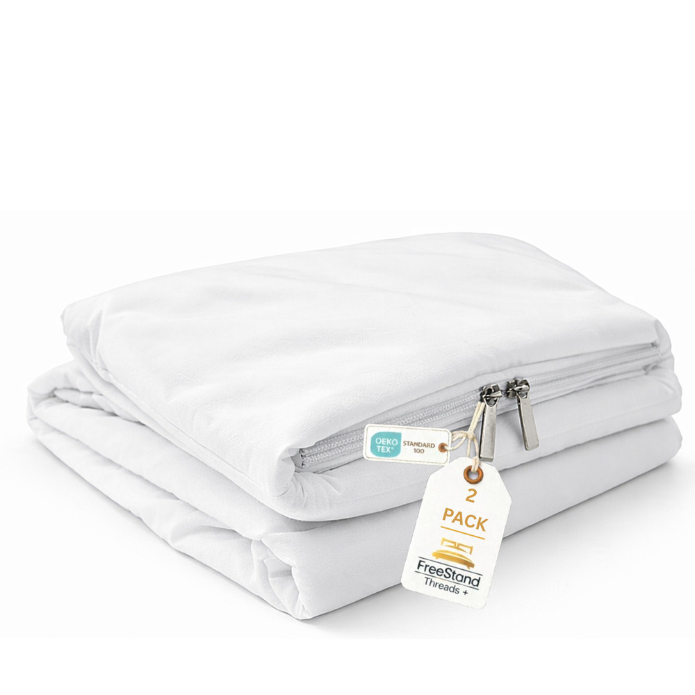 Threads+ Full Box Spring Cover, 54x75– Soft, 110 GSM +Zipper (2 Pack White)