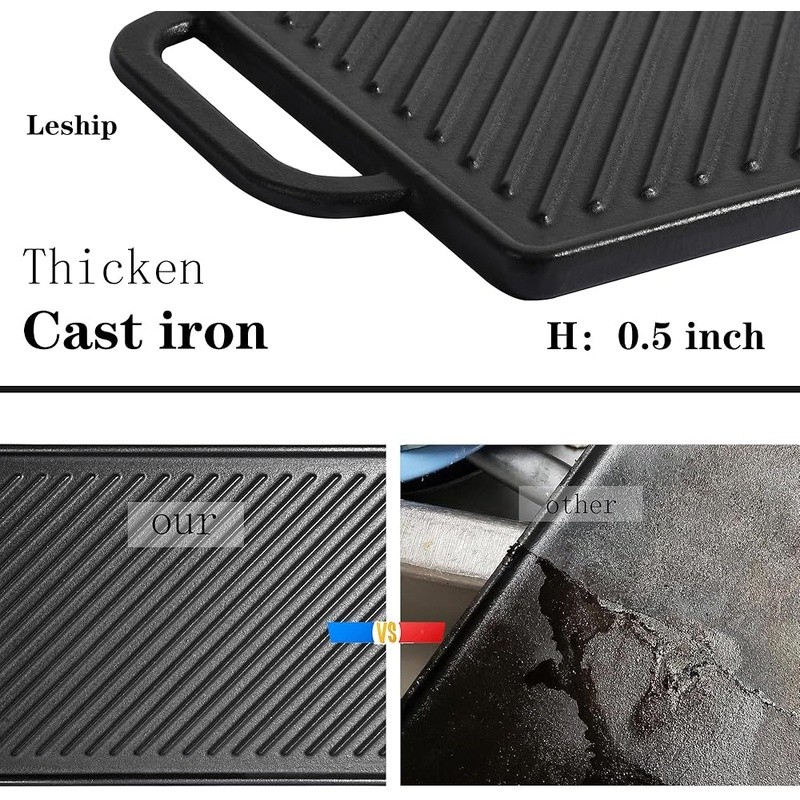 Versatile Reversible Cast Iron Griddle Stovetop Oven Grill Campfire Cooking New