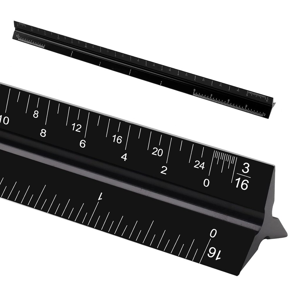 12" Architectural Scale Ruler, Aluminum Scale, Triangular black