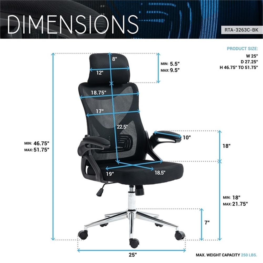 Techni Mobili Modern Mesh & Plastic Essential Ergonomic Office Chair in Black