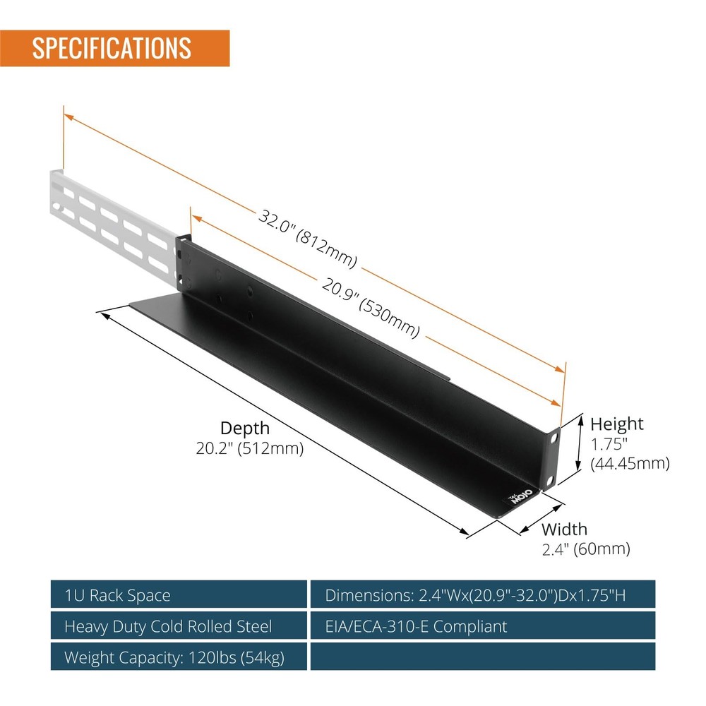 1U Adjustable Rack Mount Rails 20.9-32 Inch