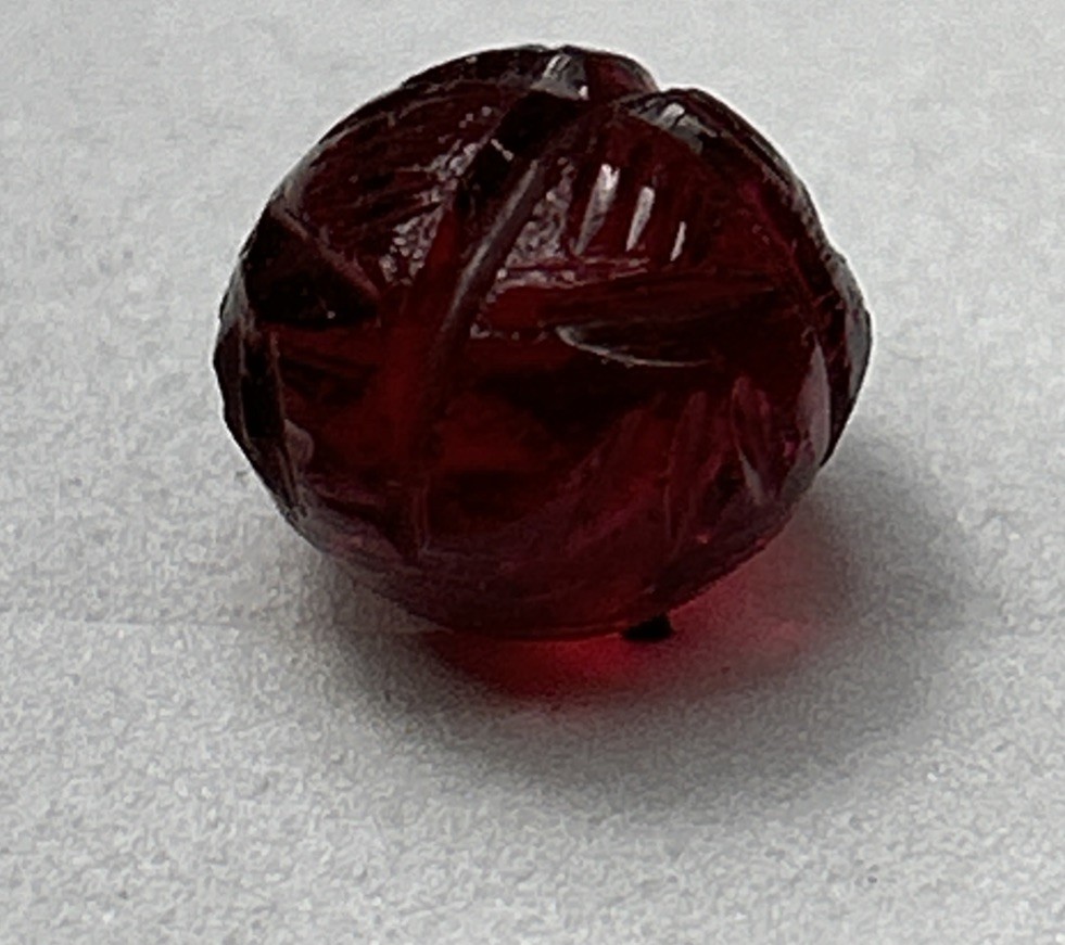 Victorian Czech Red Glass Sewing Button Spherical Linear Design