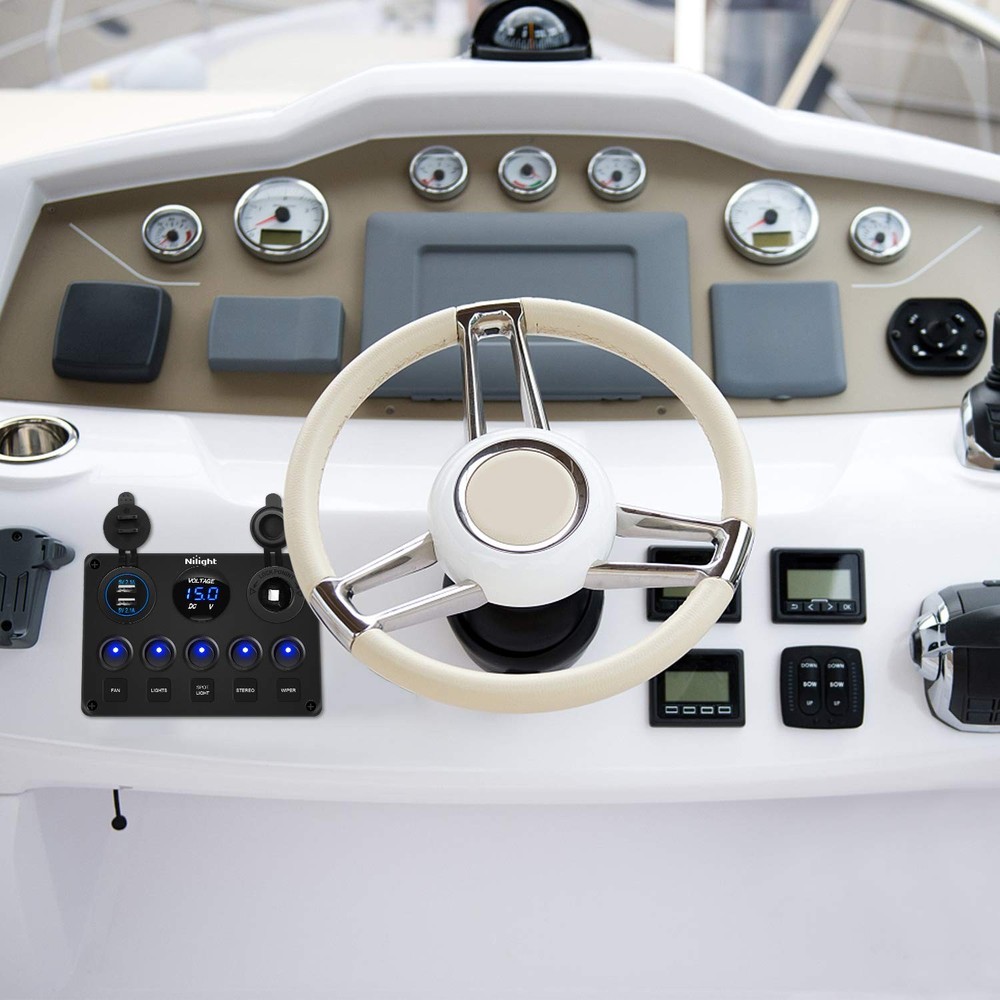 Nilight 90101E 5Gang Multi-Function 5 Gang Rocker Switch Panel, Blue