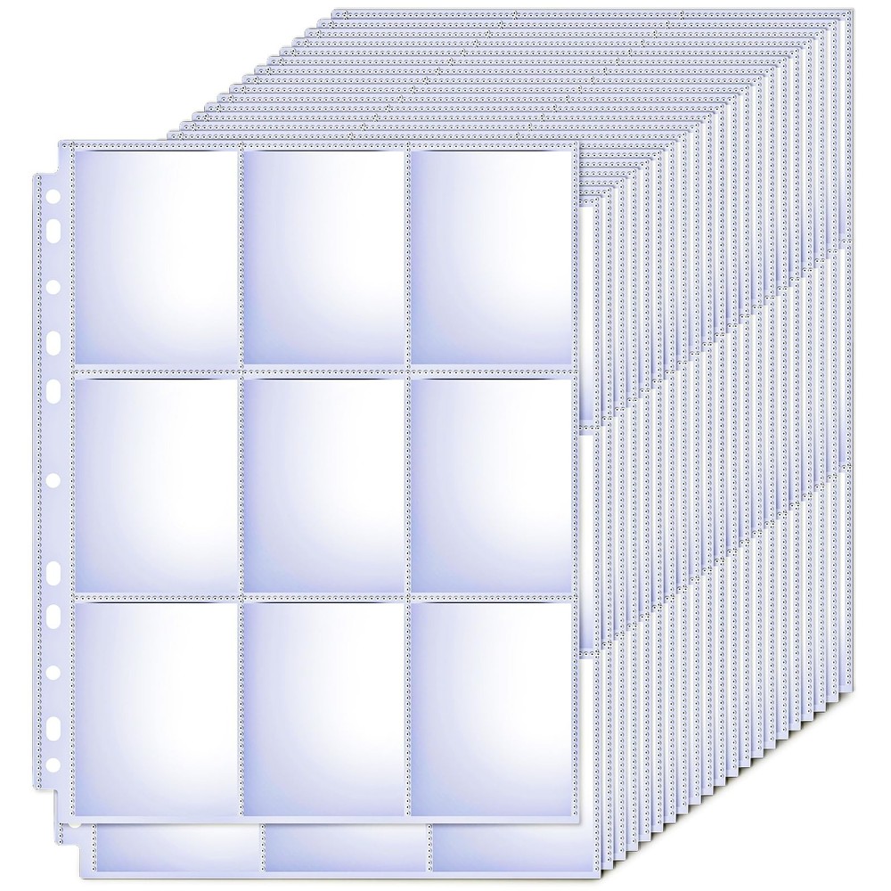 65 Pack 9 Pocket Card Sleeves Binder Sheets, Trading for 3 Clear