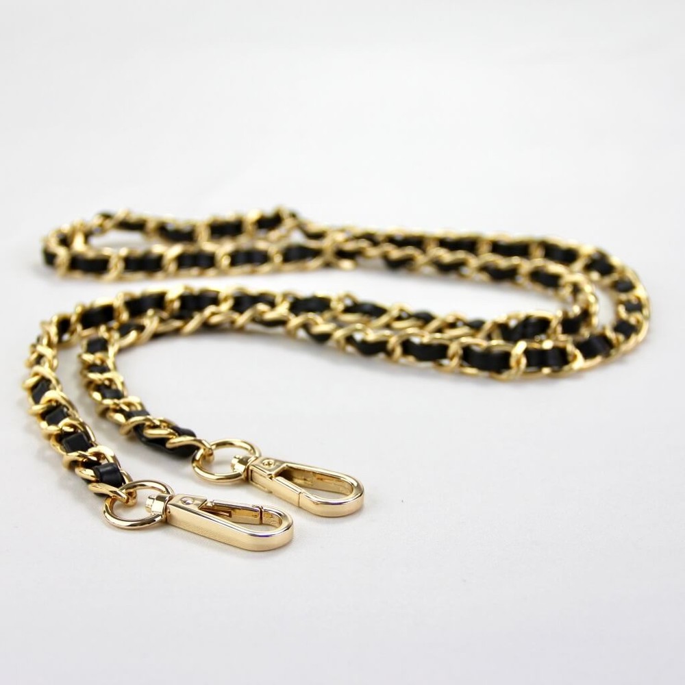 Inline Leather Chain Strap (Black) | Cotton Raffia