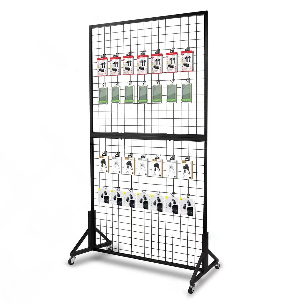 1 Pack 3'x 6' -Double Gridwall Panel Display Racks with Sturdy T-Base, Black ...