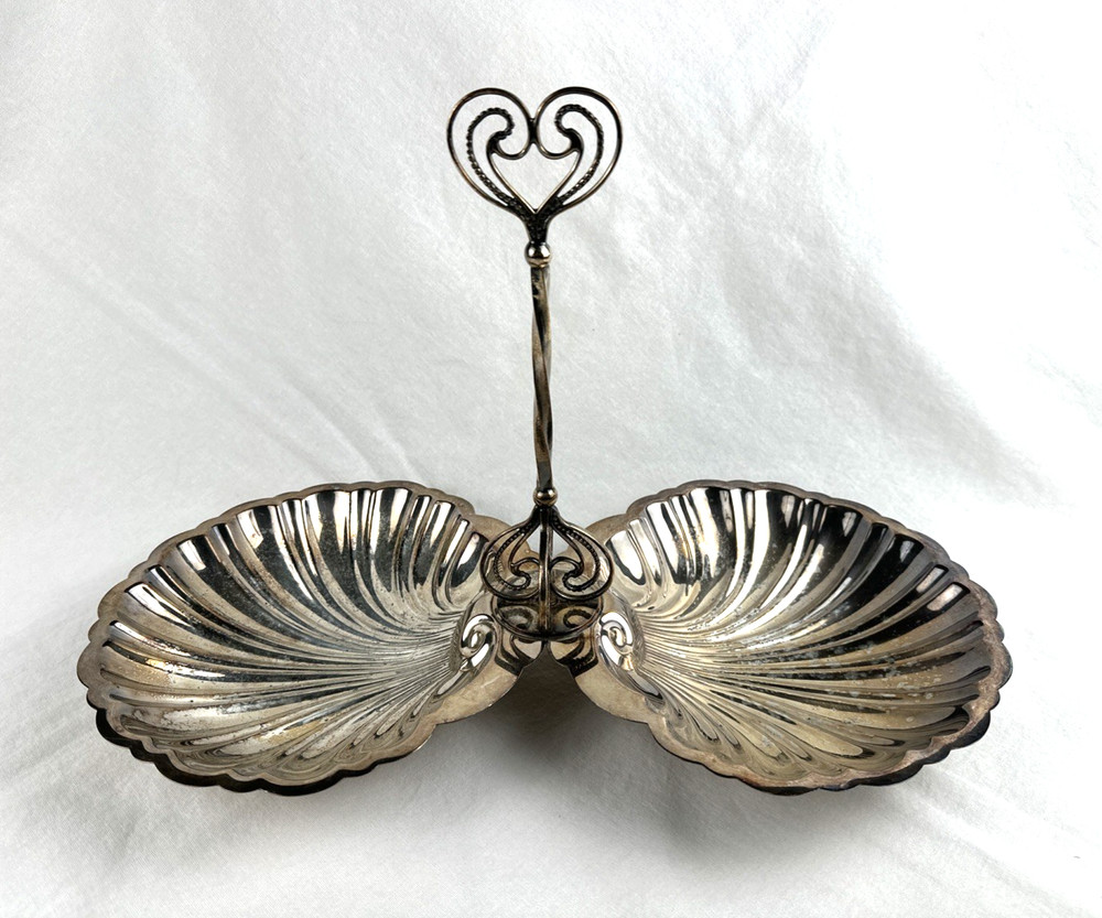 VTG Large Double Shell Serving Dish w/Handle Silverplate Giovanni, Free Ship