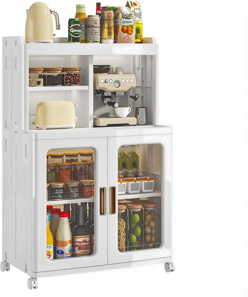 Foldable Plastic Sideboard Cabinet with Adjustable Shelves, Waterproof Buffet Ca