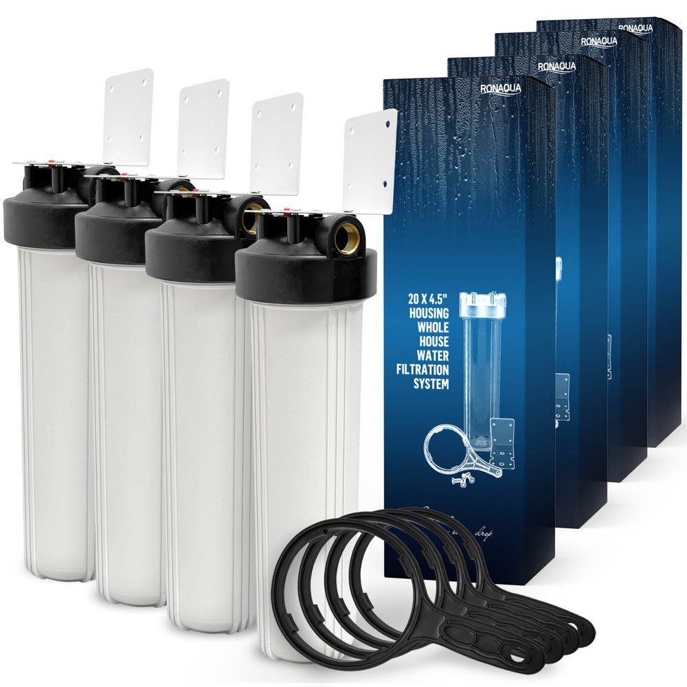 4 White High Capacity 20x4.5” Whole House Filter Purifier Systems 1” Brass Port