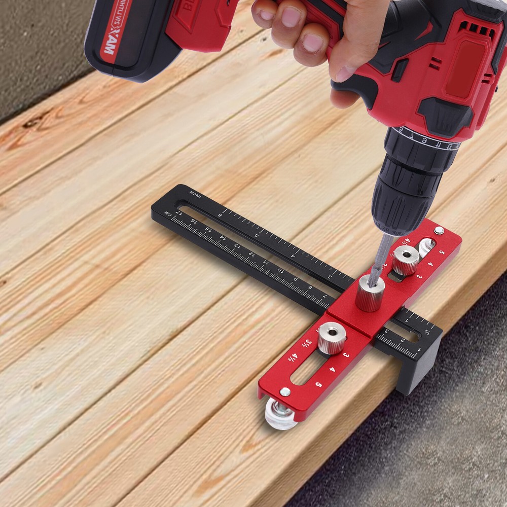 Woodworking Drill Guide with 2 Drills, Drilling Positioning Guide Ruler Tool