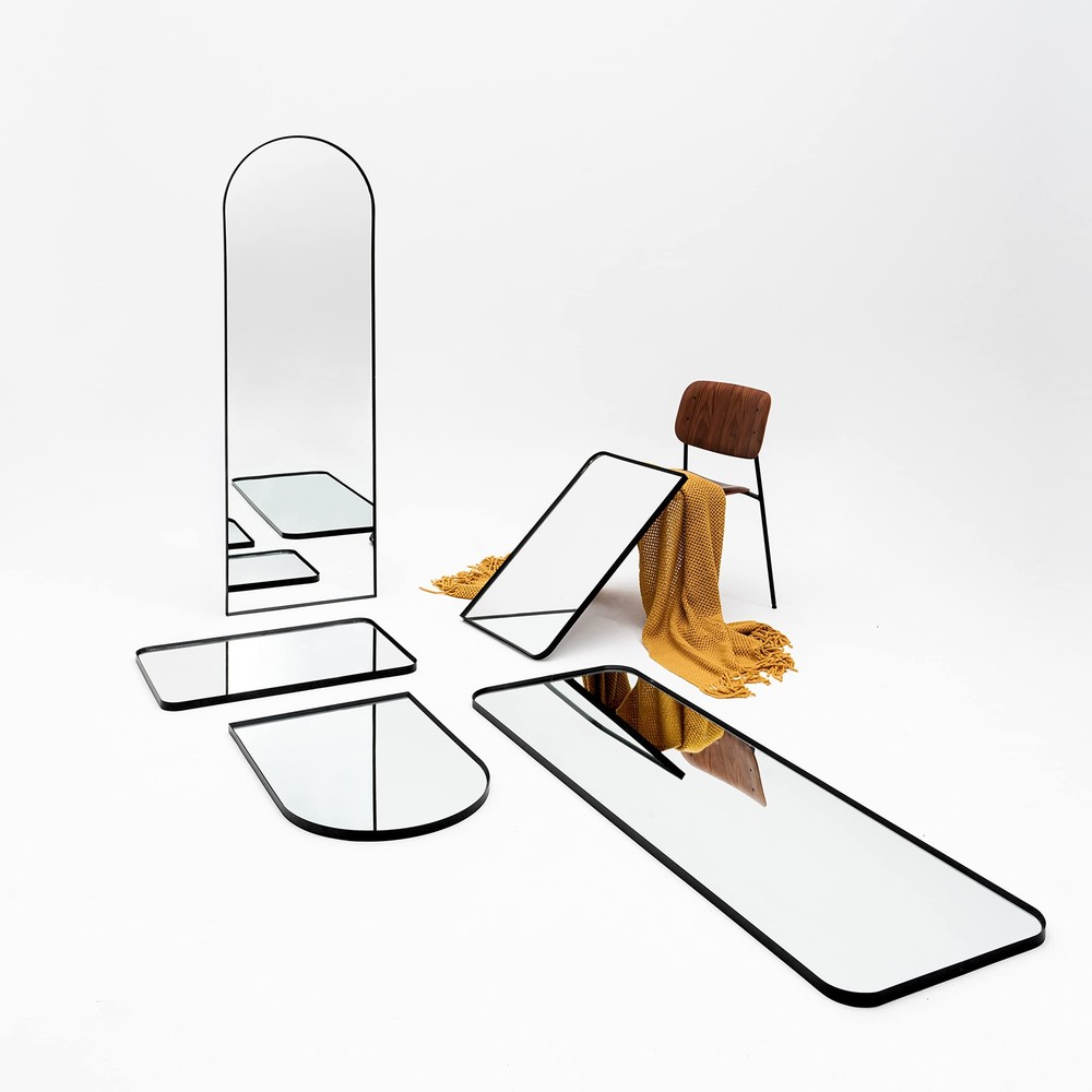 Wall Mount Mirror for Bathroom, Brush Black Metal Framed Rounded Corner Recta...