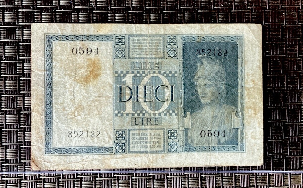 1939 Italy 10 Lire Small Note