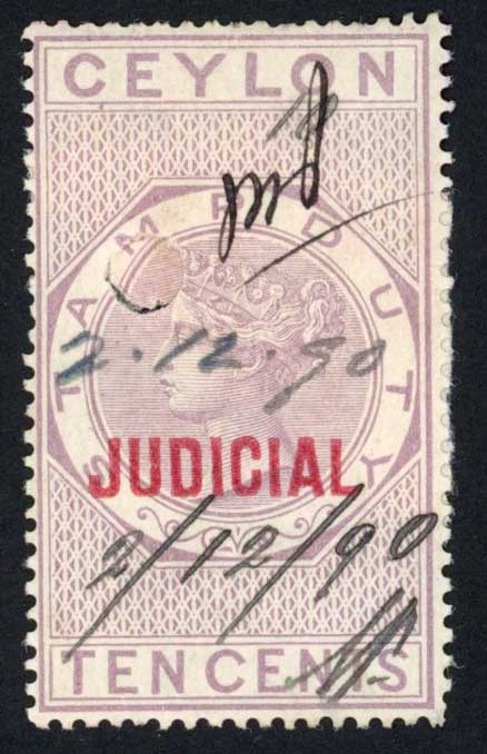 Ceylon Judicial BF2 10c opt 15.5mm Wmk CA