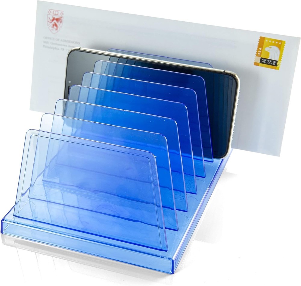 Elegant 7-Compartment Transparent Blue Office Sorter - Modern Desktop Solution