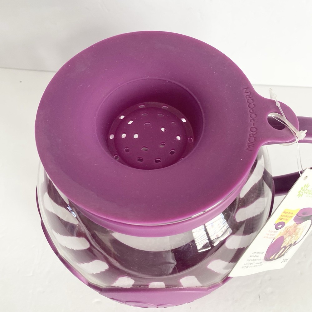 Ecolution Micro Pop Microwave Popcorn Maker Purple Temperature Safe Glass 3Qt