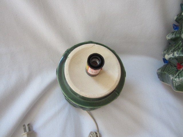 Vintage Green Ceramic Christmas Tree with Light Bulb Base