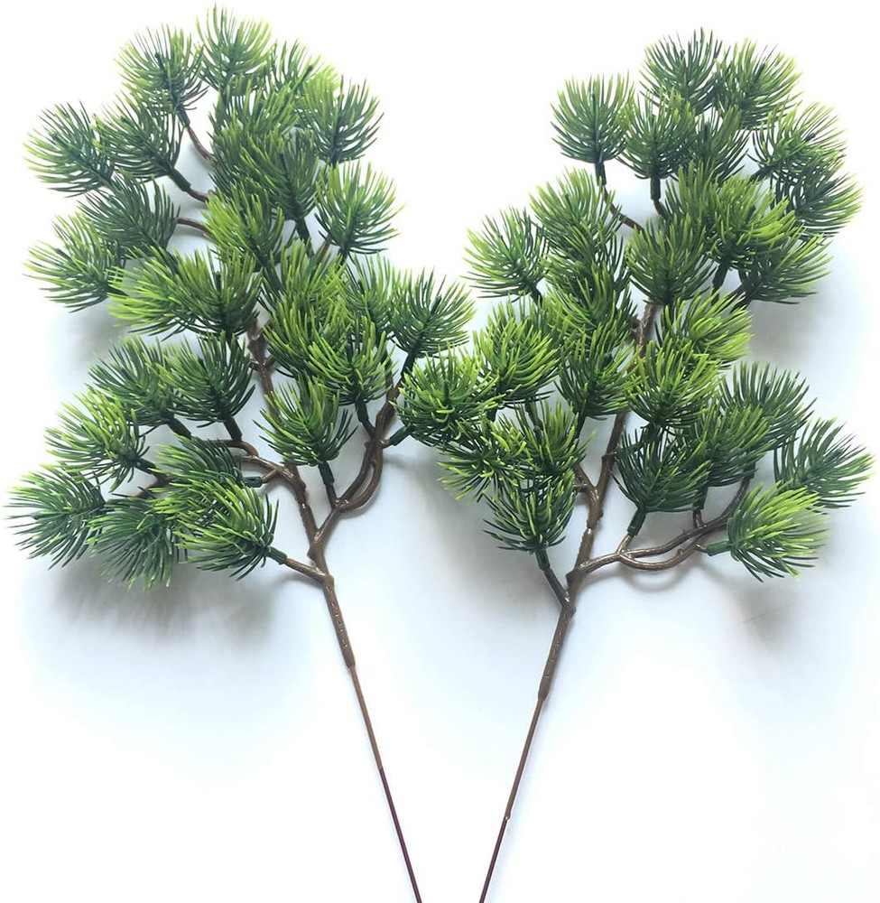 2pcs Artificial Pine Branches Plastic Pine Branch Accessories for Christmas DIY