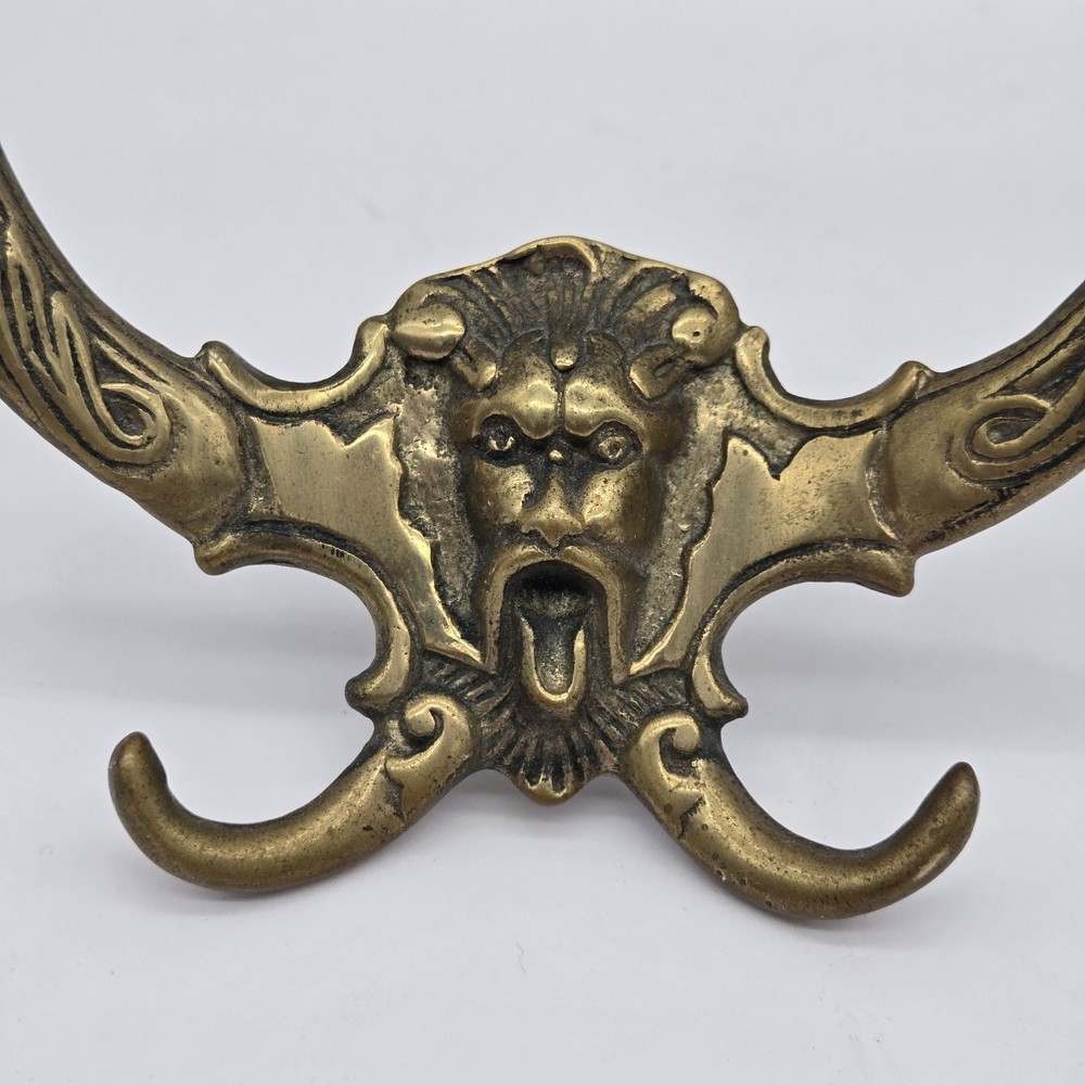 2 Antique Victorian Gargoyle Devil Hook Hat Coat Rack Head Cast Iron Pair