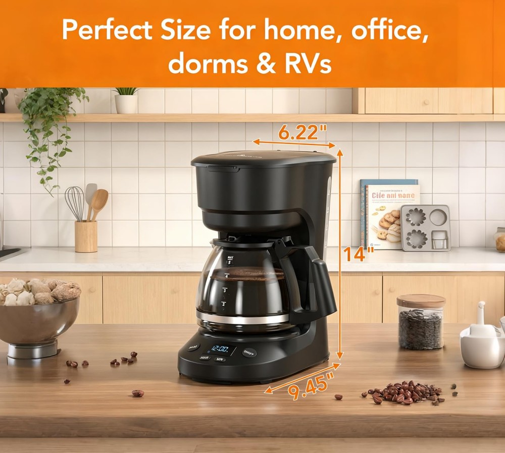 Electactic 5-Cup Drip Coffee Maker, a compact coffee Deep Black, Black
