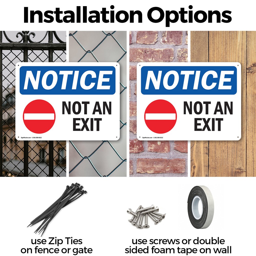 (2 Pack) Not An Exit OSHA Notice Sign Decal Metal Plastic