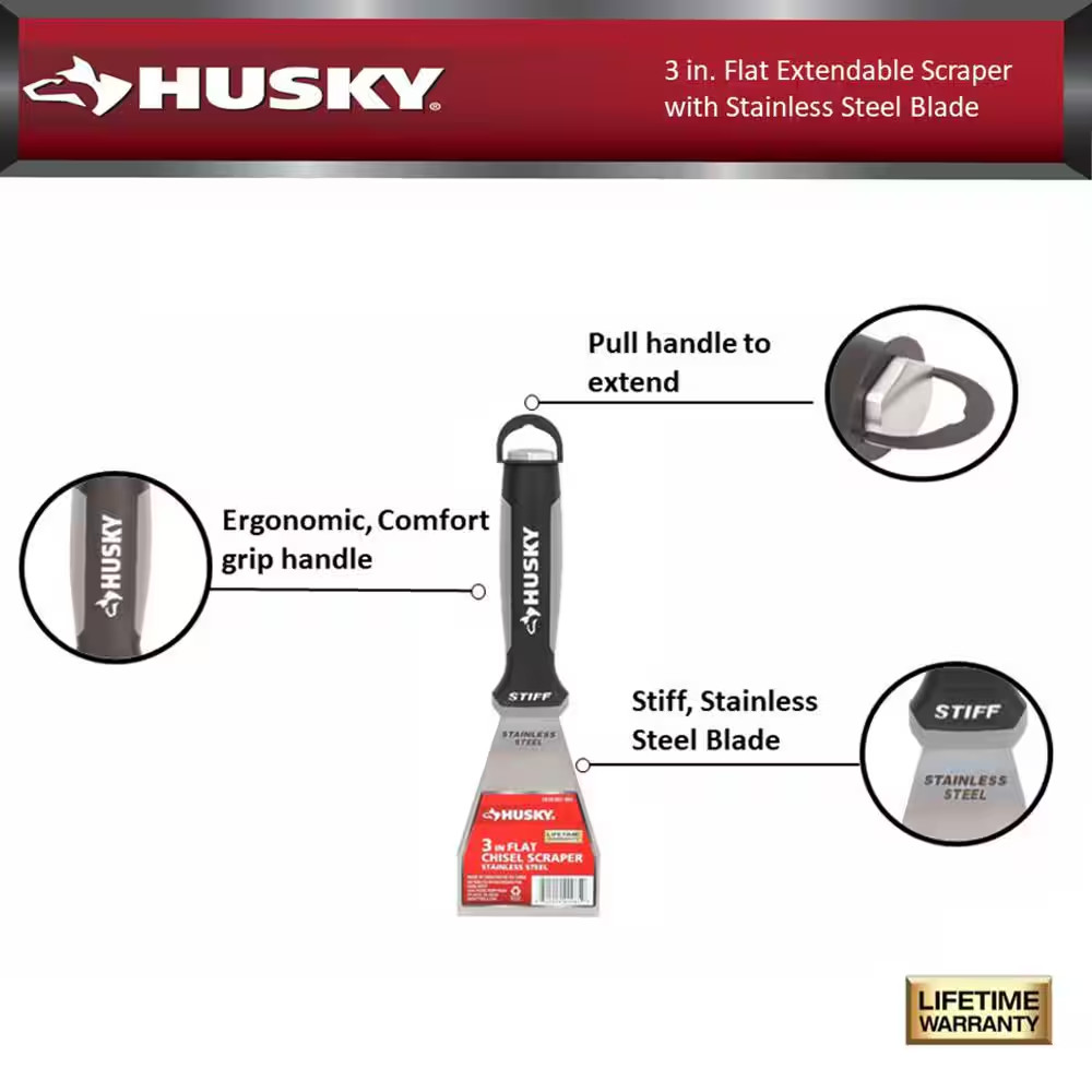 3 In. Flat Extendable Scraper with Stainless Steel Blade