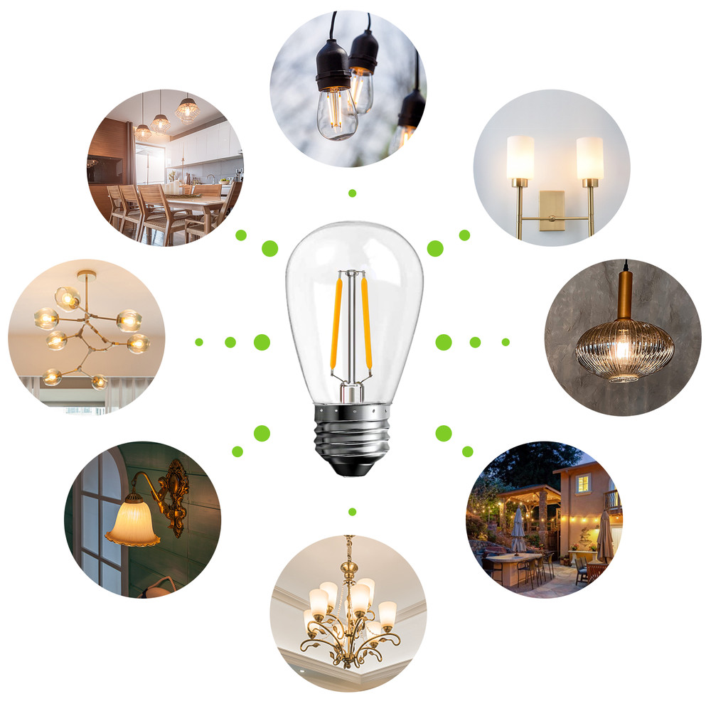 E26 LED Replacement Light Bulbs 2W S14 Clear Globe Edison Bulb 2700K Warm White