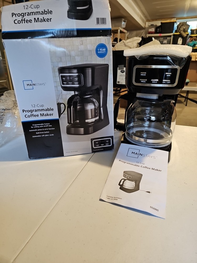 Coffee Maker, New, Open Box Mainstays 12 Cup Programmable