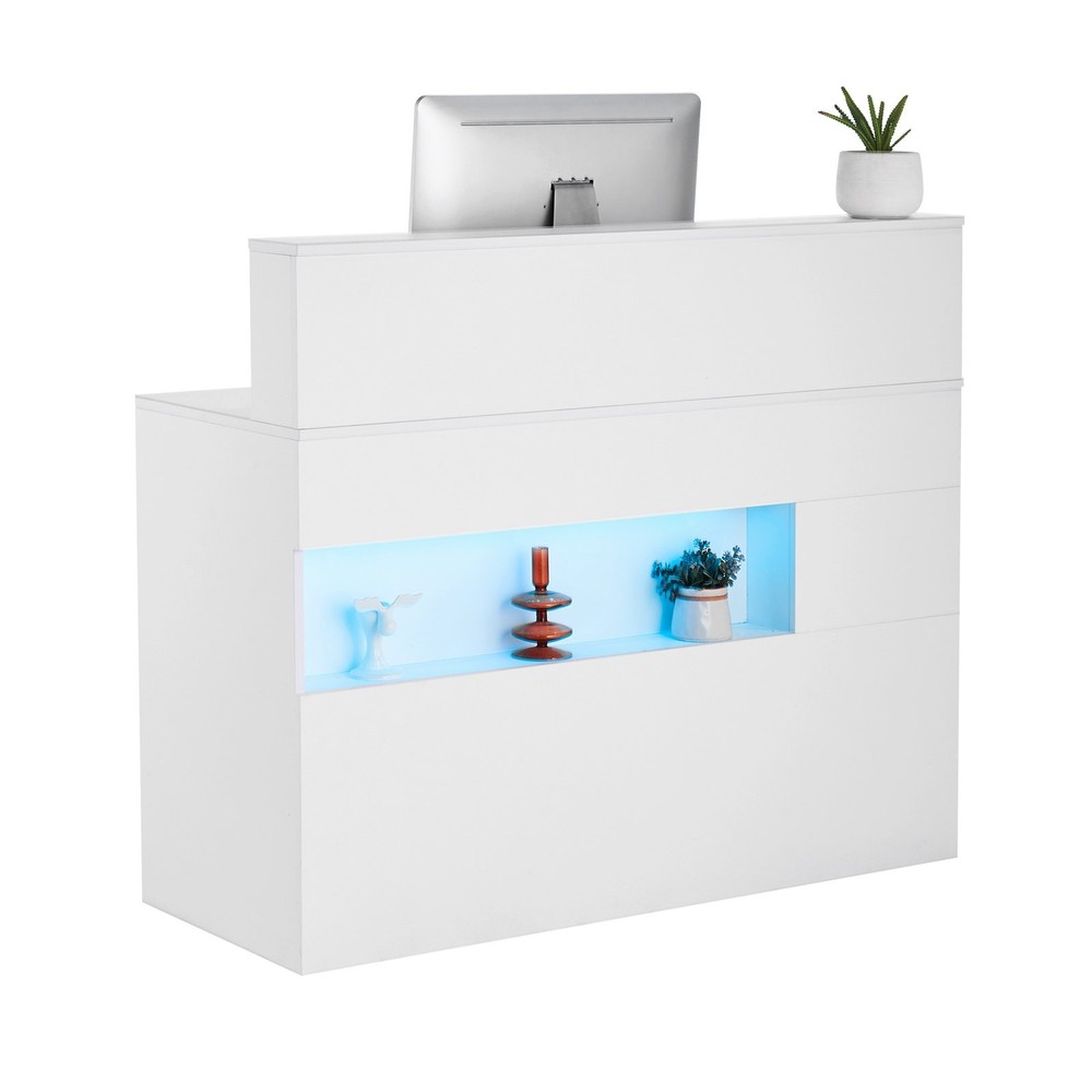 Reception Desk,47 Inch Rectangular Front Counter Table,Office Reception Desk w/L