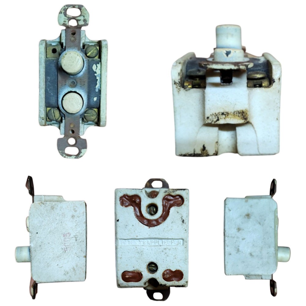 Vintage NOS Push Button Light Switch Porcelain Bakelite Two Button